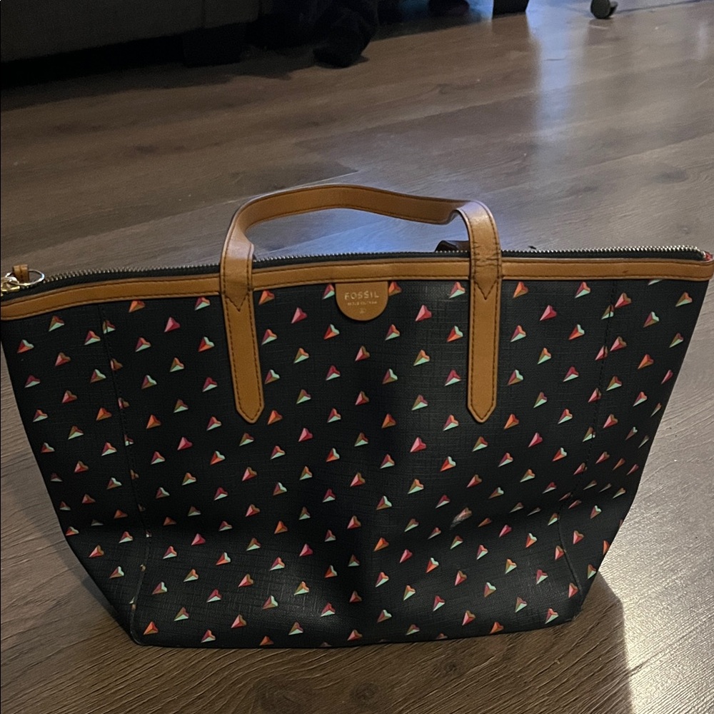 Fossil Black Tote with Multicolor Triangle Design